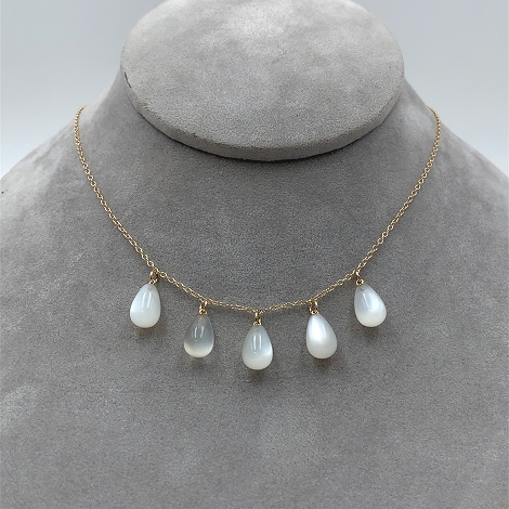 14K Yellow Gold Necklace with 5 Moonstone Briolette Drops   j7600